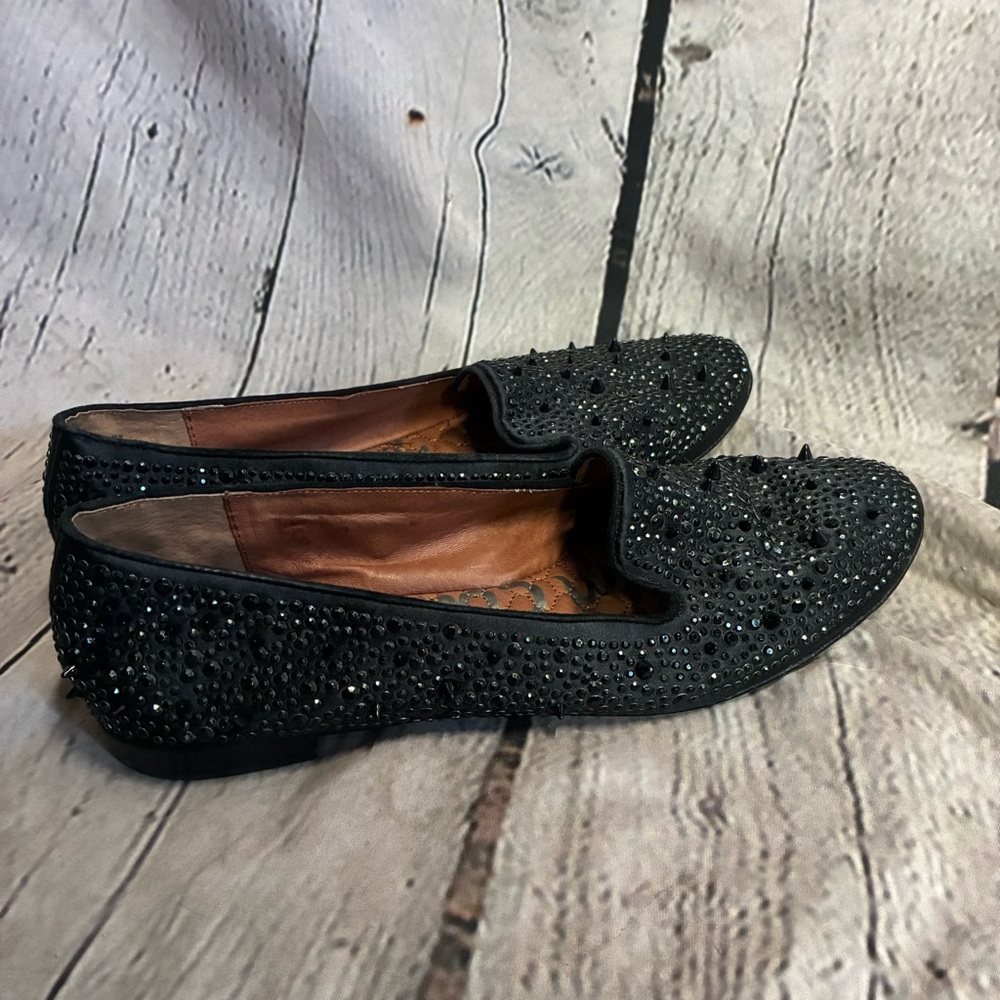 Sam Edelman Women’s Adena Black‎ Rocker Spiked Glitter Loafer Flats Shoes Sz 10M